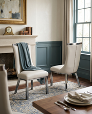 SC271 Modern High Back Velvet Dining Chair with Chrome Top Handle & Angled Stainless Steel Legs