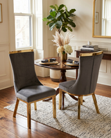 SC274 Modern High Back Velvet Dining Chair with Gold Top Handle & Angled Gold Stainless Steel Legs