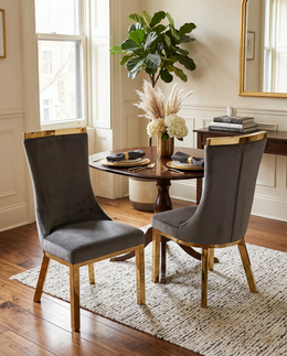 SC274 Modern High Back Velvet Dining Chair with Gold Top Handle & Angled Gold Stainless Steel Legs