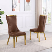 SC274L Modern High Back Leathaire Dining Chair with Gold Top Handle & Angled Gold Stainless Steel Legs