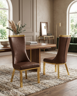 SC274L Modern High Back Leathaire Dining Chair with Gold Top Handle & Angled Gold Stainless Steel Legs