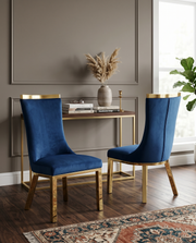 SC274 Modern High Back Velvet Dining Chair with Gold Top Handle & Angled Gold Stainless Steel Legs