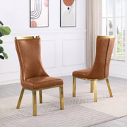 SC274L Modern High Back Leathaire Dining Chair with Gold Top Handle & Angled Gold Stainless Steel Legs
