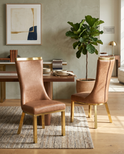 SC274L Modern High Back Leathaire Dining Chair with Gold Top Handle & Angled Gold Stainless Steel Legs