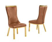 SC274L Modern High Back Leathaire Dining Chair with Gold Top Handle & Angled Gold Stainless Steel Legs