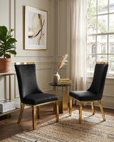 SC274 Modern High Back Velvet Dining Chair with Gold Top Handle & Angled Gold Stainless Steel Legs