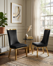 SC274 Modern High Back Velvet Dining Chair with Gold Top Handle & Angled Gold Stainless Steel Legs