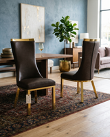 SC274L Modern High Back Leathaire Dining Chair with Gold Top Handle & Angled Gold Stainless Steel Legs
