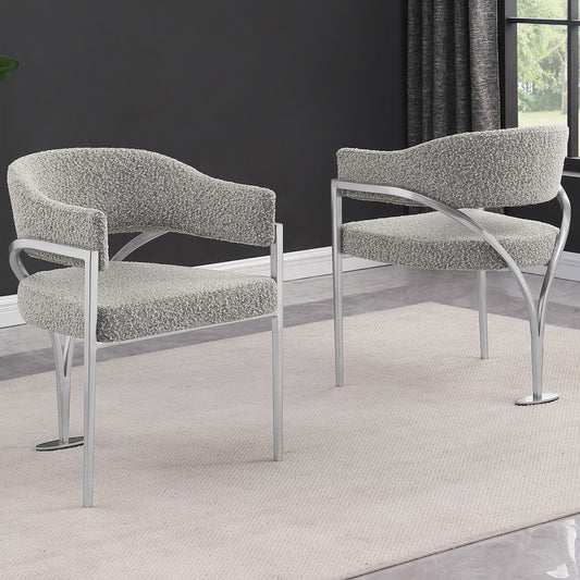 SC300-7: Boucle Fabric Side Chairs with Brushed Chrome (4 Colors)
