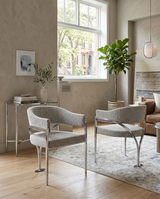 SC300 Mid-Century Boucle Accent Dining Chair with Wrap-Around Arms & Sculptural Matte Brushed Chrome Legs