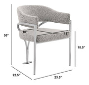 SC300 Mid-Century Boucle Accent Dining Chair with Wrap-Around Arms & Sculptural Matte Brushed Chrome Legs