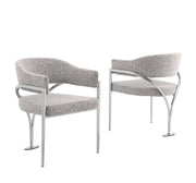 SC300 Mid-Century Boucle Accent Dining Chair with Wrap-Around Arms & Sculptural Matte Brushed Chrome Legs