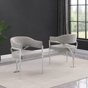 SC300 Mid-Century Boucle Accent Dining Chair with Wrap-Around Arms & Sculptural Matte Brushed Chrome Legs