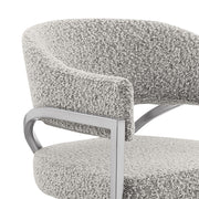 SC300 Mid-Century Boucle Accent Dining Chair with Wrap-Around Arms & Sculptural Matte Brushed Chrome Legs