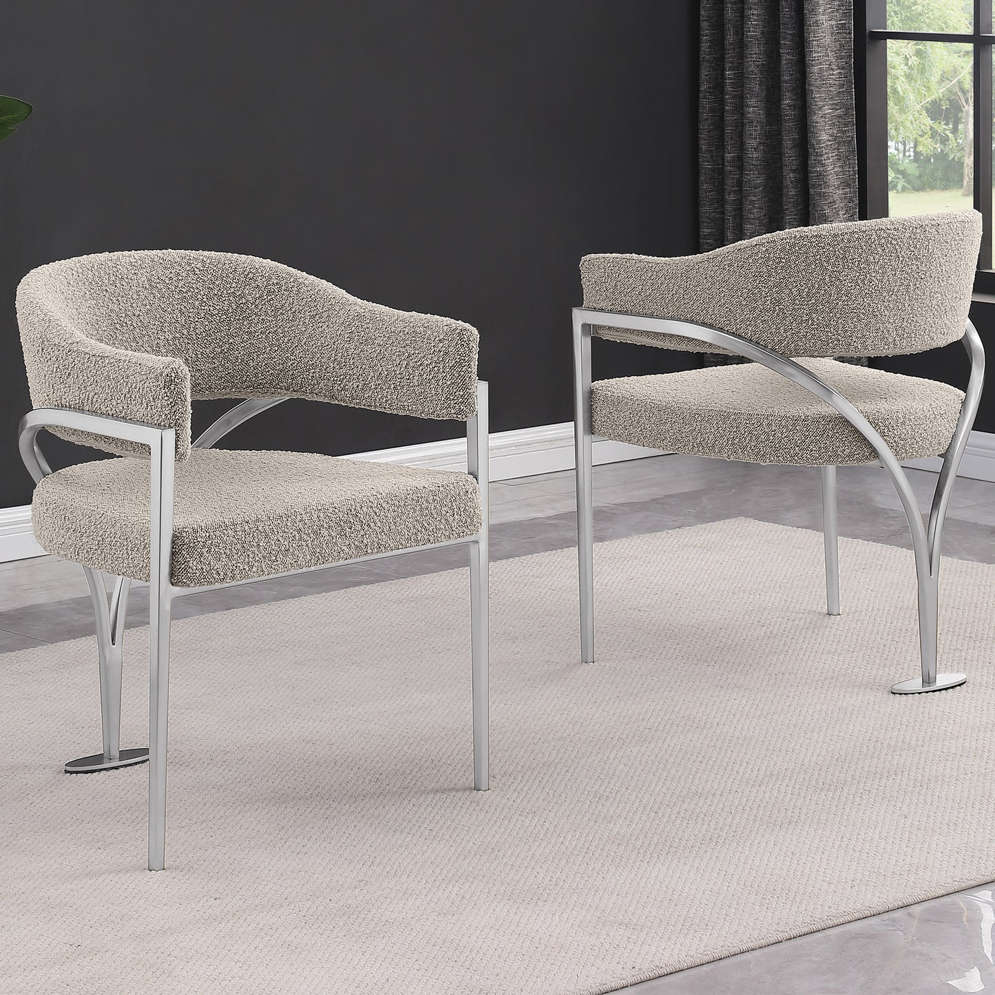 SC300-7: Boucle Fabric Side Chairs with Brushed Chrome (4 Colors)