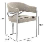 SC300 Mid-Century Boucle Accent Dining Chair with Wrap-Around Arms & Sculptural Matte Brushed Chrome Legs