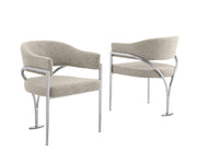 SC300 Mid-Century Boucle Accent Dining Chair with Wrap-Around Arms & Sculptural Matte Brushed Chrome Legs