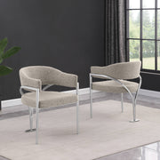 SC300 Mid-Century Boucle Accent Dining Chair with Wrap-Around Arms & Sculptural Matte Brushed Chrome Legs