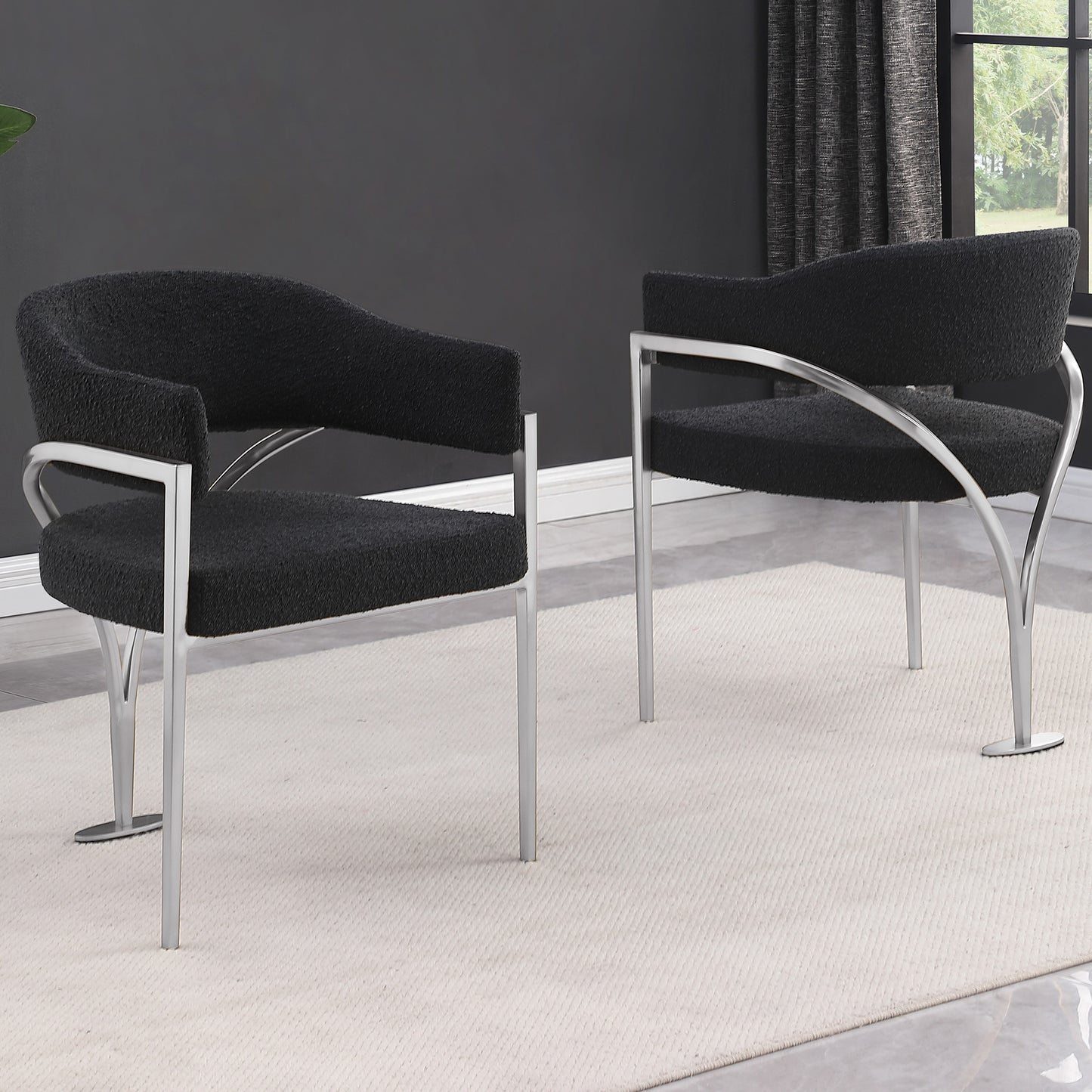 SC300-7: Boucle Fabric Side Chairs with Brushed Chrome (4 Colors)