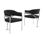 SC300 Mid-Century Boucle Accent Dining Chair with Wrap-Around Arms & Sculptural Matte Brushed Chrome Legs