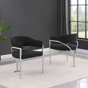SC300 Mid-Century Boucle Accent Dining Chair with Wrap-Around Arms & Sculptural Matte Brushed Chrome Legs