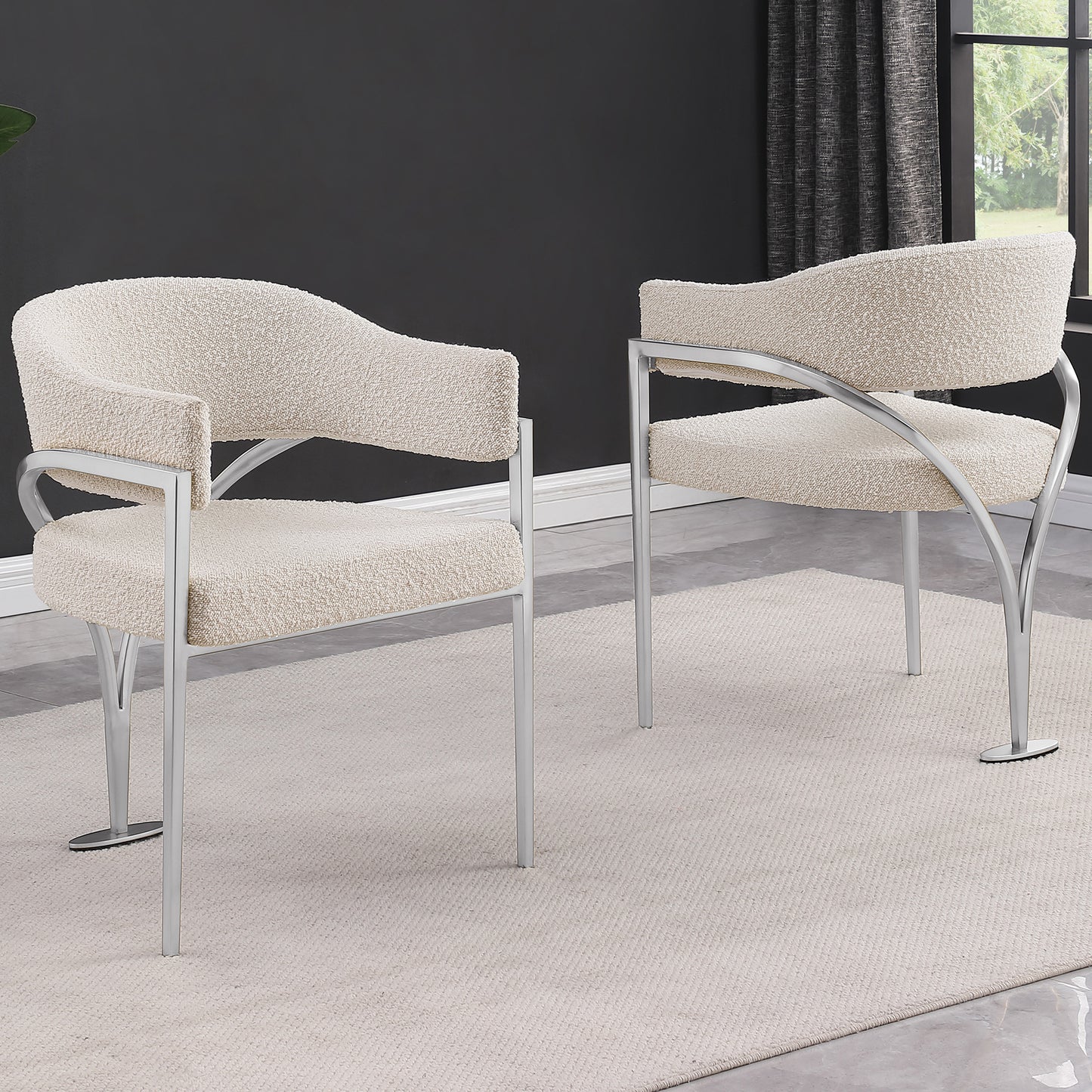 SC300-7: Boucle Fabric Side Chairs with Brushed Chrome (4 Colors)