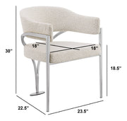 SC300 Mid-Century Boucle Accent Dining Chair with Wrap-Around Arms & Sculptural Matte Brushed Chrome Legs