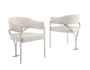 SC300 Mid-Century Boucle Accent Dining Chair with Wrap-Around Arms & Sculptural Matte Brushed Chrome Legs