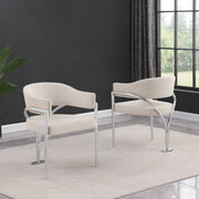 SC300 Mid-Century Boucle Accent Dining Chair with Wrap-Around Arms & Sculptural Matte Brushed Chrome Legs