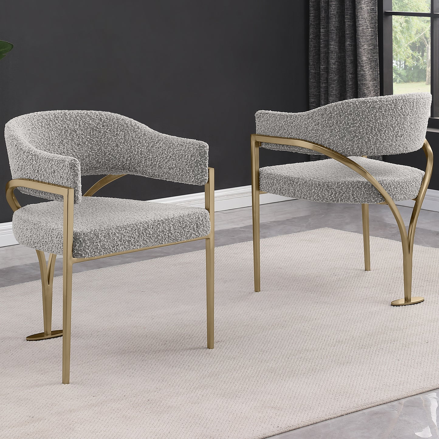 SC300-7: Boucle Fabric Side Chairs with Brushed Chrome (4 Colors)