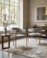 SC304 Mid-Century Boucle Accent Dining Chair with Wrap-Around Arms & Sculptural Matte Brushed Gold Legs