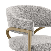 SC304 Mid-Century Boucle Accent Dining Chair with Wrap-Around Arms & Sculptural Matte Brushed Gold Legs
