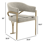SC304 Mid-Century Boucle Accent Dining Chair with Wrap-Around Arms & Sculptural Matte Brushed Gold Legs