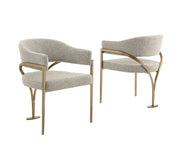 SC304 Mid-Century Boucle Accent Dining Chair with Wrap-Around Arms & Sculptural Matte Brushed Gold Legs