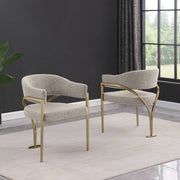 SC304 Mid-Century Boucle Accent Dining Chair with Wrap-Around Arms & Sculptural Matte Brushed Gold Legs