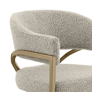 SC304 Mid-Century Boucle Accent Dining Chair with Wrap-Around Arms & Sculptural Matte Brushed Gold Legs
