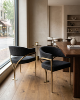 SC304 Mid-Century Boucle Accent Dining Chair with Wrap-Around Arms & Sculptural Matte Brushed Gold Legs