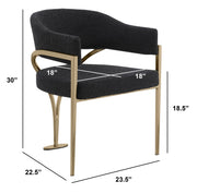 SC304 Mid-Century Boucle Accent Dining Chair with Wrap-Around Arms & Sculptural Matte Brushed Gold Legs