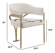 SC304 Mid-Century Boucle Accent Dining Chair with Wrap-Around Arms & Sculptural Matte Brushed Gold Legs