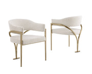 SC304 Mid-Century Boucle Accent Dining Chair with Wrap-Around Arms & Sculptural Matte Brushed Gold Legs