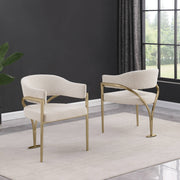 SC304 Mid-Century Boucle Accent Dining Chair with Wrap-Around Arms & Sculptural Matte Brushed Gold Legs