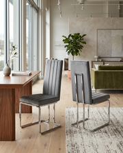 SC340 Modern High Back Velvet Dining Chair with Vertical Channel Tufting & Chrome Cantilever Base
