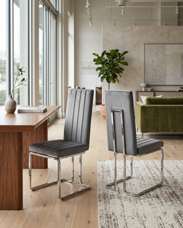 SC340 Modern High Back Velvet Dining Chair with Vertical Channel Tufting & Chrome Cantilever Base