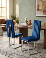 SC340 Modern High Back Velvet Dining Chair with Vertical Channel Tufting & Chrome Cantilever Base