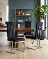 SC340 Modern High Back Velvet Dining Chair with Vertical Channel Tufting & Chrome Cantilever Base