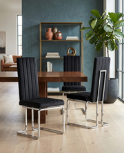 SC340 Modern High Back Velvet Dining Chair with Vertical Channel Tufting & Chrome Cantilever Base