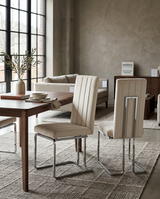 SC340 Modern High Back Velvet Dining Chair with Vertical Channel Tufting & Chrome Cantilever Base