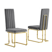 SC344 Modern High Back Velvet Dining Chair with Vertical Channel Tufting & Gold Cantilever Base