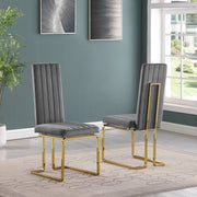 SC344 Modern High Back Velvet Dining Chair with Vertical Channel Tufting & Gold Cantilever Base