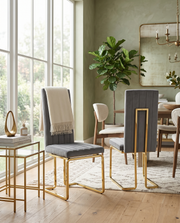 SC344 Modern High Back Velvet Dining Chair with Vertical Channel Tufting & Gold Cantilever Base